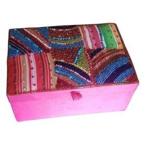 Vintage Small, Pink, Decorative, Jewelry, It Features a Colorful, Beaded.